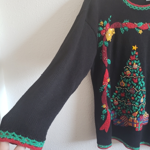 Nut Cracker Cotton Blend Holiday Tree Embroidery Ugly Sweater Top Women - Picture 8 of 14